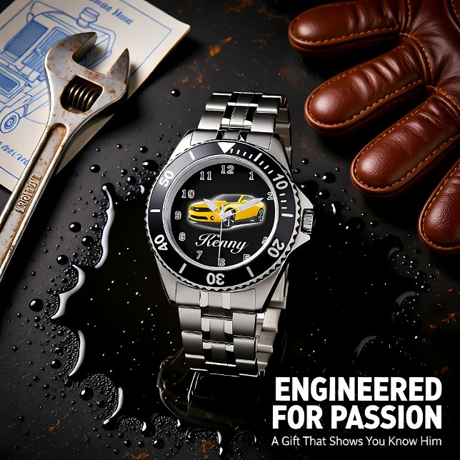 Relógio De Pulso Carro desportivo amarelo e preto (Criador carregado)