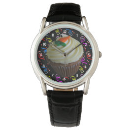 Relógio De Pulso Carrot Cake Cupcake e Confetti Black Leather Watch