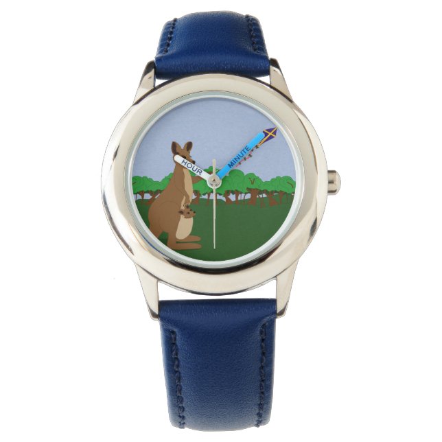 Relógio De Pulso Cartoon Kangaroos voando uma pipa (Frente)