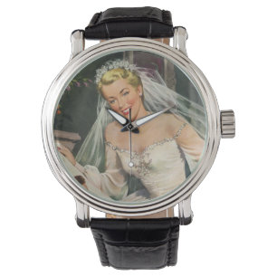 Relógio De Pulso Casamento Vintage, Noiva Retro com Menina de Flore