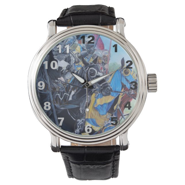 Relógio De Pulso cavaleiros medievais históricos a jorrar em cavalo (Frente)