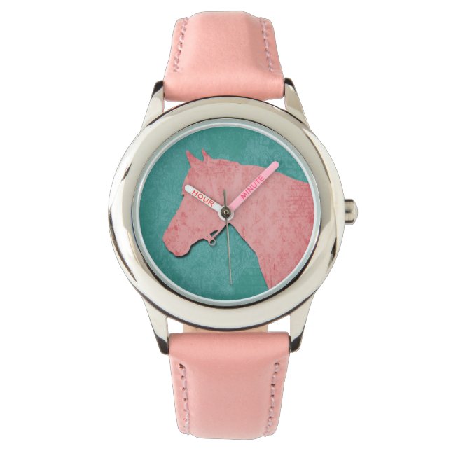 Relógio De Pulso Cavalo Rosa na Turquesa Watch (Frente)