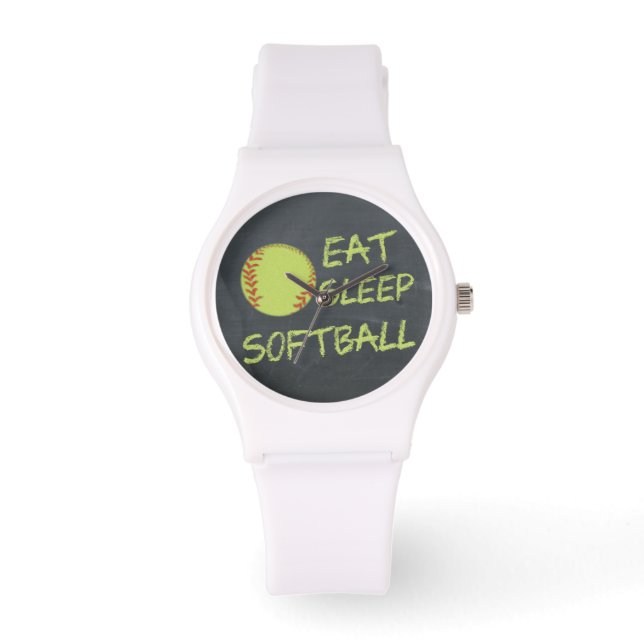 Relógio De Pulso Chalkboard Eat Sleep Sofball (Frente)