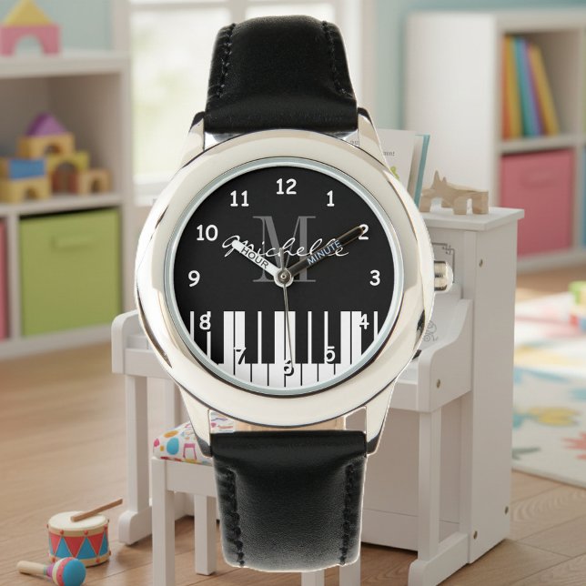 Relógio De Pulso Chaves de piano grandes crianças assistem a monogr (kid's watch with piano design)