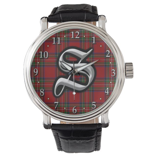 Relógio De Pulso Clan Stewart - Letra S Monograma Tartan (Frente)