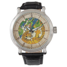 Relógio De Pulso Clássica Vintage oriental Yin Yang Dragon Tiger ar