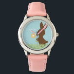 Relógio De Pulso Coelho Doce Personalizado<br><div class="desc">Este adorável relógio de criança apresenta uma ilustração vetorial doce de um coelho com uma flor,  e pode ser personalizado com o nome do seu filho,  monograma,  inicial ou qualquer texto de sua escolha para um dom personalizado perfeito.</div>