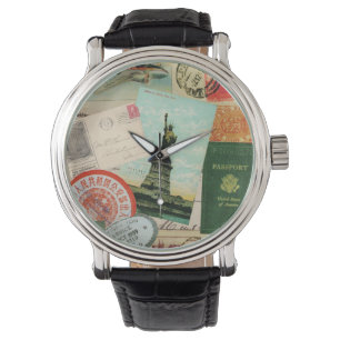 Relógio De Pulso colagem de viagens vintage moderna
