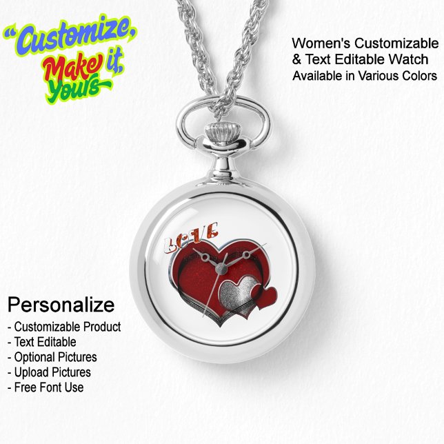 Relógio de pulso com colar de prata Womens Heart M (Women's Heart Magic Silver Necklace Watch Featuring a White Face.)