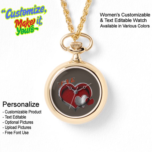 Relógio de pulso com corrente de ouro Heart Magic  (Women's Heart Magic Gold Necklace Watch Featuring a Brown Face.)