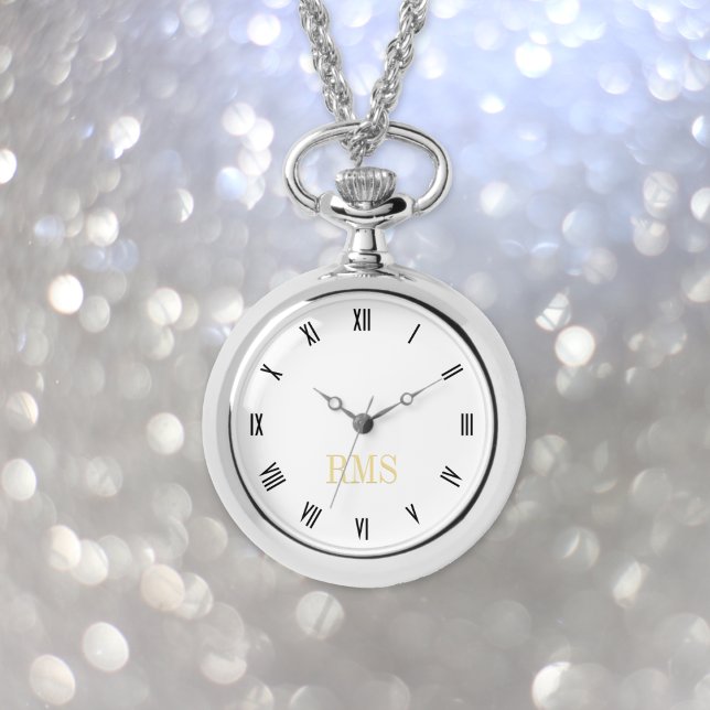 Relógio de pulso com corrente elegante e monograma (Elegant Stylish Silver Monogrammed Necklace Watch)