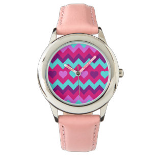 Relógio De Pulso Corações Cute Chevron Corações Cor-de-Rosa Don