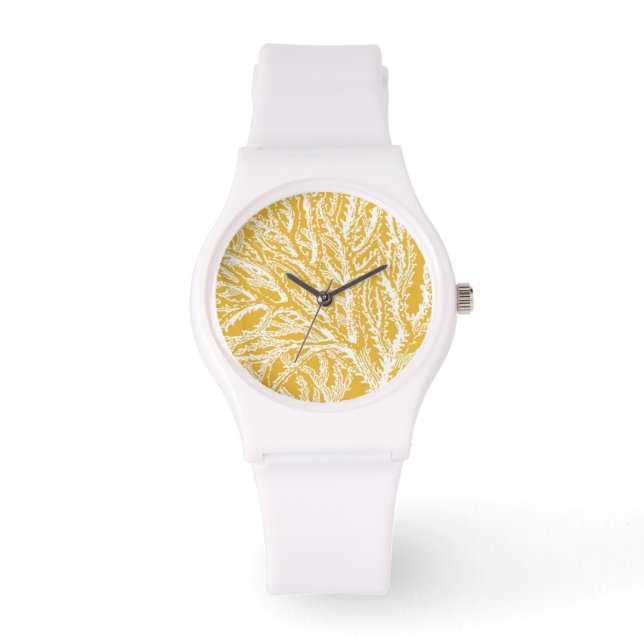 Relógio De Pulso Coral Amarelo e Branco (Frente)
