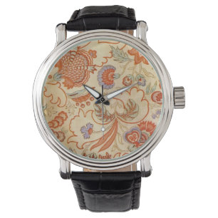 Relógio De Pulso Coral Orange Floral Chintz Paisley