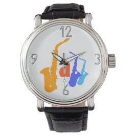 Relógio De Pulso Cores do Jazz Sax Illustration Watch 1