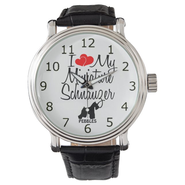 Relógio De Pulso Costume Adoro Minha Miniatura Schnauzer Watch (Frente)