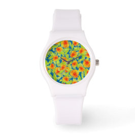 Relógio De Pulso Country Marigolds no Blue Sporty White Wristwatch