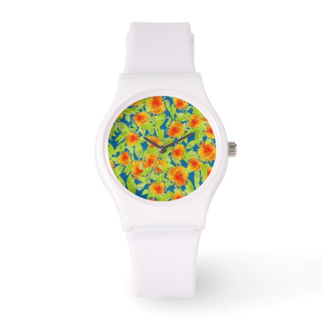 Relógio De Pulso Country Marigolds no Blue Sporty White Wristwatch (Frente)