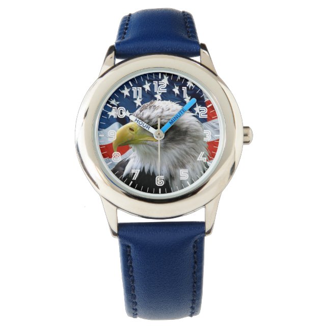 Relógio De Pulso Crianças Patriótica Bald Eagle American Flag Watch (Frente)