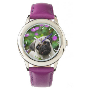 Relógio De Pulso Cute Fawn Colorida Pug Puppy Dog Face — placa de m