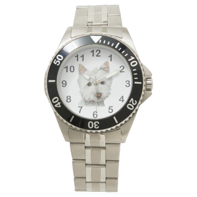 Relógio De Pulso Cute Westie Dog Art Watch (Frente)