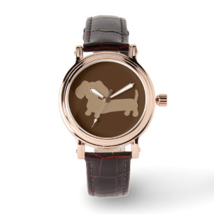 Relógio De Pulso Damas Chocolate Brown Dachshund Leather Watch