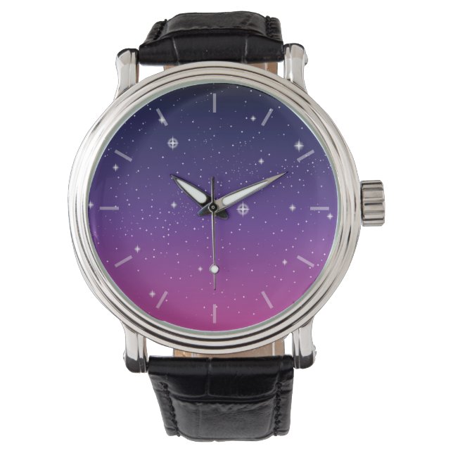 Relógio De Pulso Dark Purple Starry Night Sky (Frente)