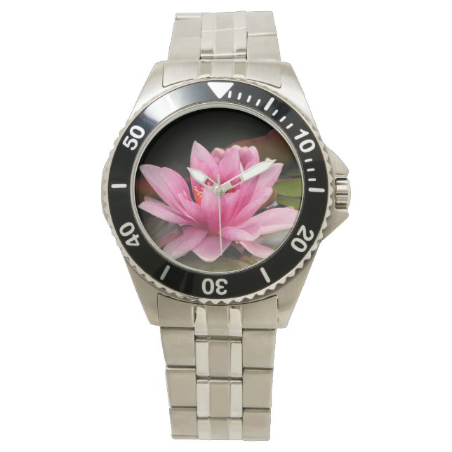 Relógio De Pulso Desenho Botânico Floral de Nenúfar Tropical (Frente)