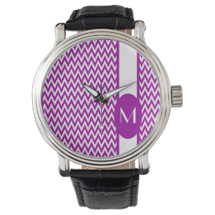 Relógio De Pulso Desenho Elegante de Chevron Roxo com monograma