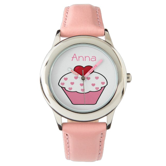 Relógio De Pulso design personalizado com cupcake rosa fofo (Frente)