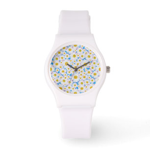 Relógio De Pulso Ditzy White Daisies no Blue Custom Sporty Watch
