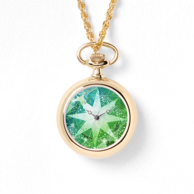 Relógio De Pulso Dourada Bling Green Compass Gemstone Rhinestone (Frente)