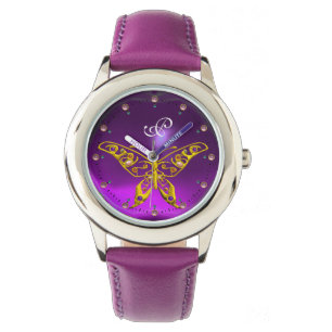 Relógio De Pulso DOURADO HÍPER BUTTERFLY Roxo Monograma de Ametist