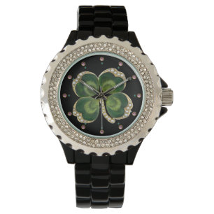 Relógio De Pulso Dourado Saint Patrick Shamrock Jewel com Pérolas