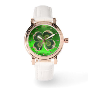 Relógio De Pulso Dourado Saint Patrick Shamrock Jewel com Pérolas