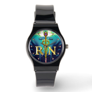 RELÓGIO DE PULSO DOURADO SÍMBOLO DE ENFERMEIRO REGISTRADO EM CADUEU