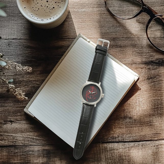 Relógio De Pulso Dragão Tribal Vermelho Negro (Criador carregado)