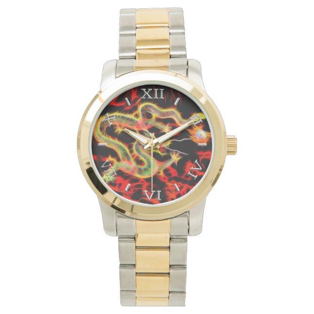 Relógio De Pulso Dragon Fire decor on Lucky Energy Dial (Frente)