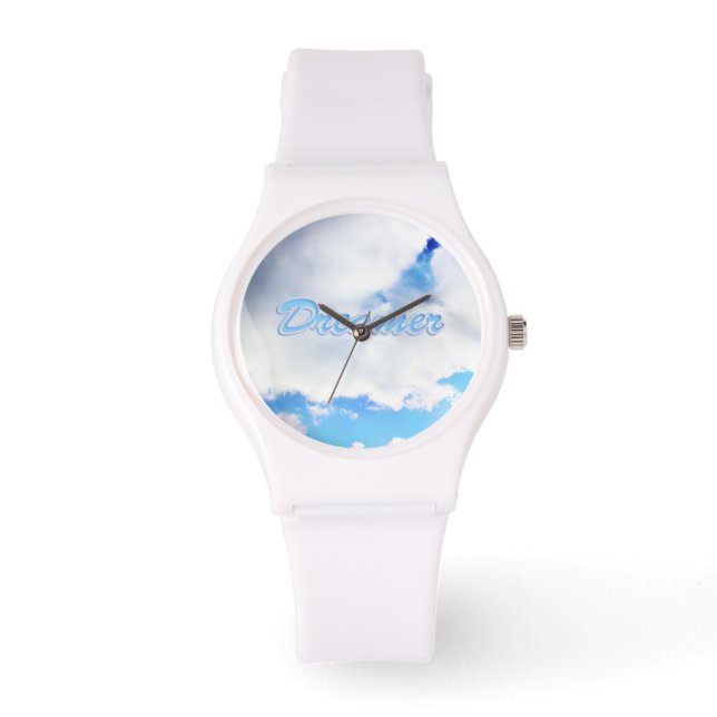 Relógio De Pulso Dreamer Puffy White Clouds e Blue Sky (Frente)