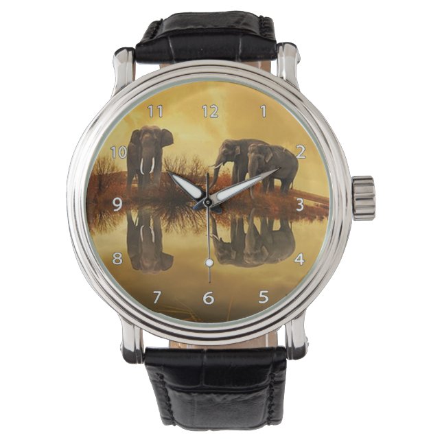 Relógio De Pulso Elephant Trio Wildlife Wrist Watch (Frente)