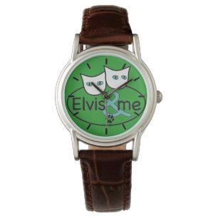 Relógio De Pulso "Elvis and Me' Men's Watch, Brown Leather Strap