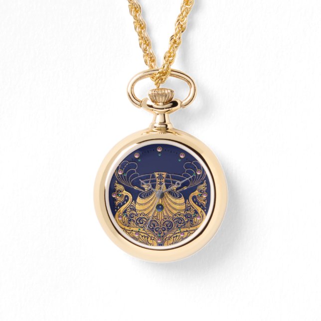 Relógio De Pulso Embarcação Antiga,Golfinhos,Dourado,Azul Marinho N (Frente)