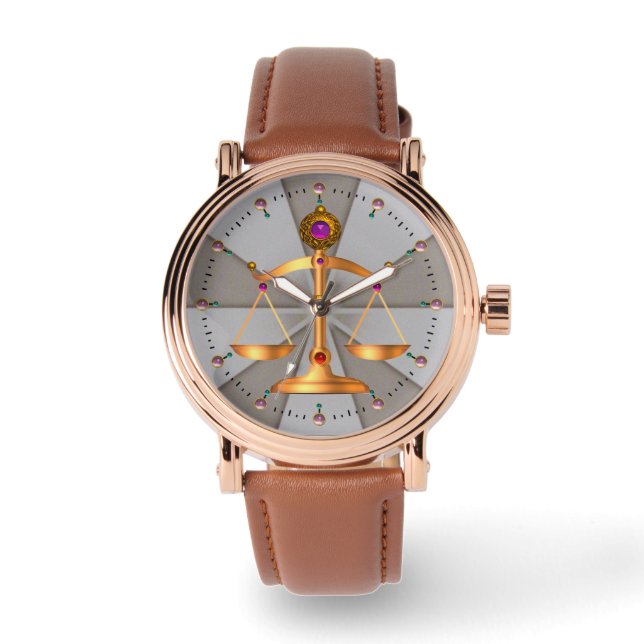 Relógio De Pulso ESCALAS DOURADOS da LEI, PEDRAS de GEMA, cinza do (Frente)