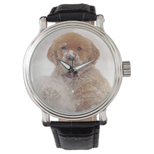 Relógio De Pulso Filhote de cachorro do golden retriever na neve