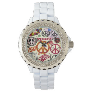 Relógio De Pulso Flor Power Peace & Love Hippie Watch