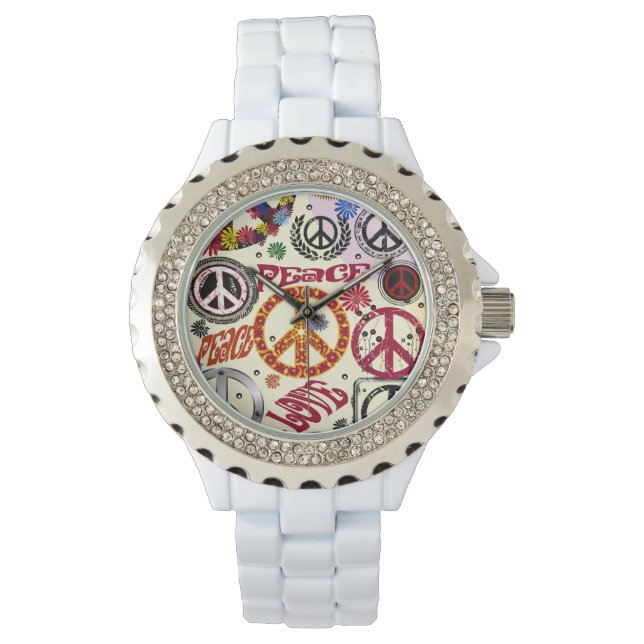Relógio De Pulso Flor Power Peace & Love Hippie Watch (Frente)
