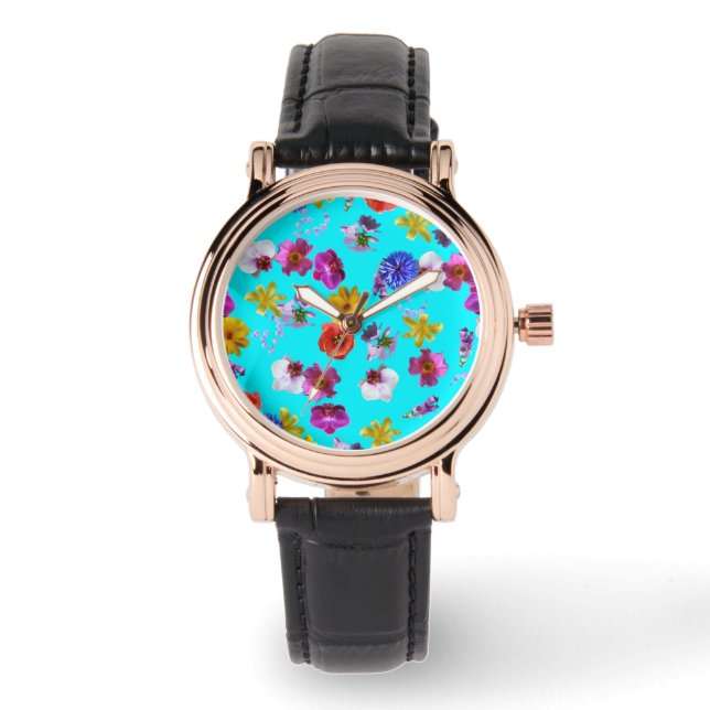 Relógio De Pulso Floral Blue Watch (Frente)