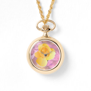 Relógio De Pulso Flores Rosa Amarelas Rosa Dourada Wound Watch