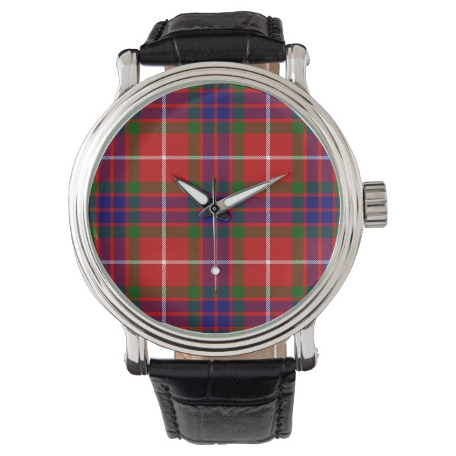 Relógio De Pulso Fraser tartan vermelha, xadrez púrpura azul (Frente)