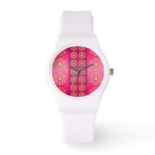 Relógio De Pulso Fuchsia Oriental Mandala Patterno